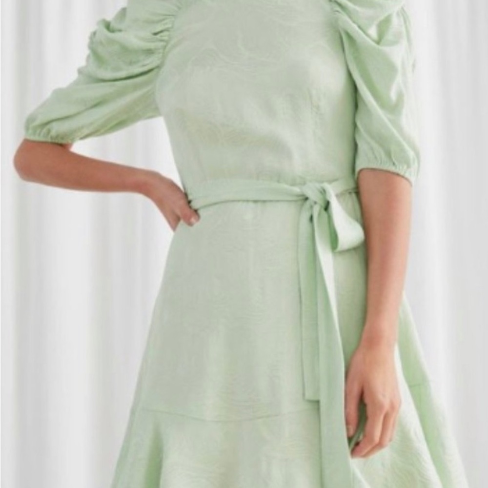 & Other Stories Pistachio Light Green Puff Sleeve Dress